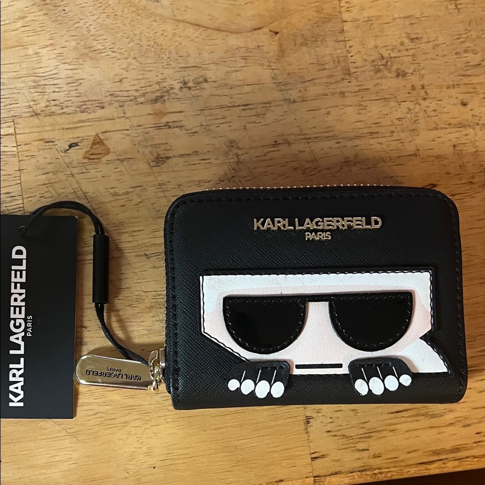 Karl Lagerfeld Black and White Wallet with Gold Details
